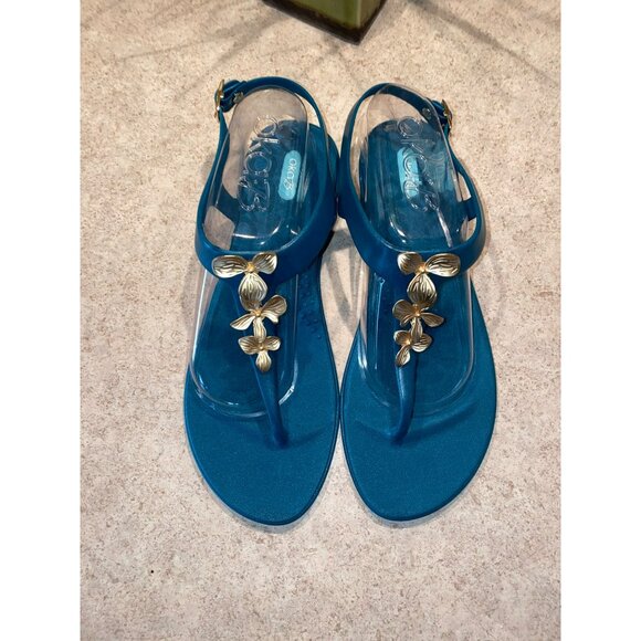 New Oka.B Ladies Slingback Sandals Teal with Gold Accents Size 10 - Picture 3 of 5